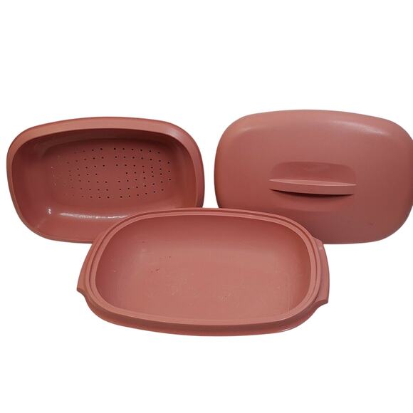 Vtg Tupperware Microwave Steamer Dusty Rose Complete - Picture 1 of 11